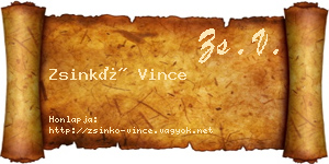 Zsinkó Vince névjegykártya